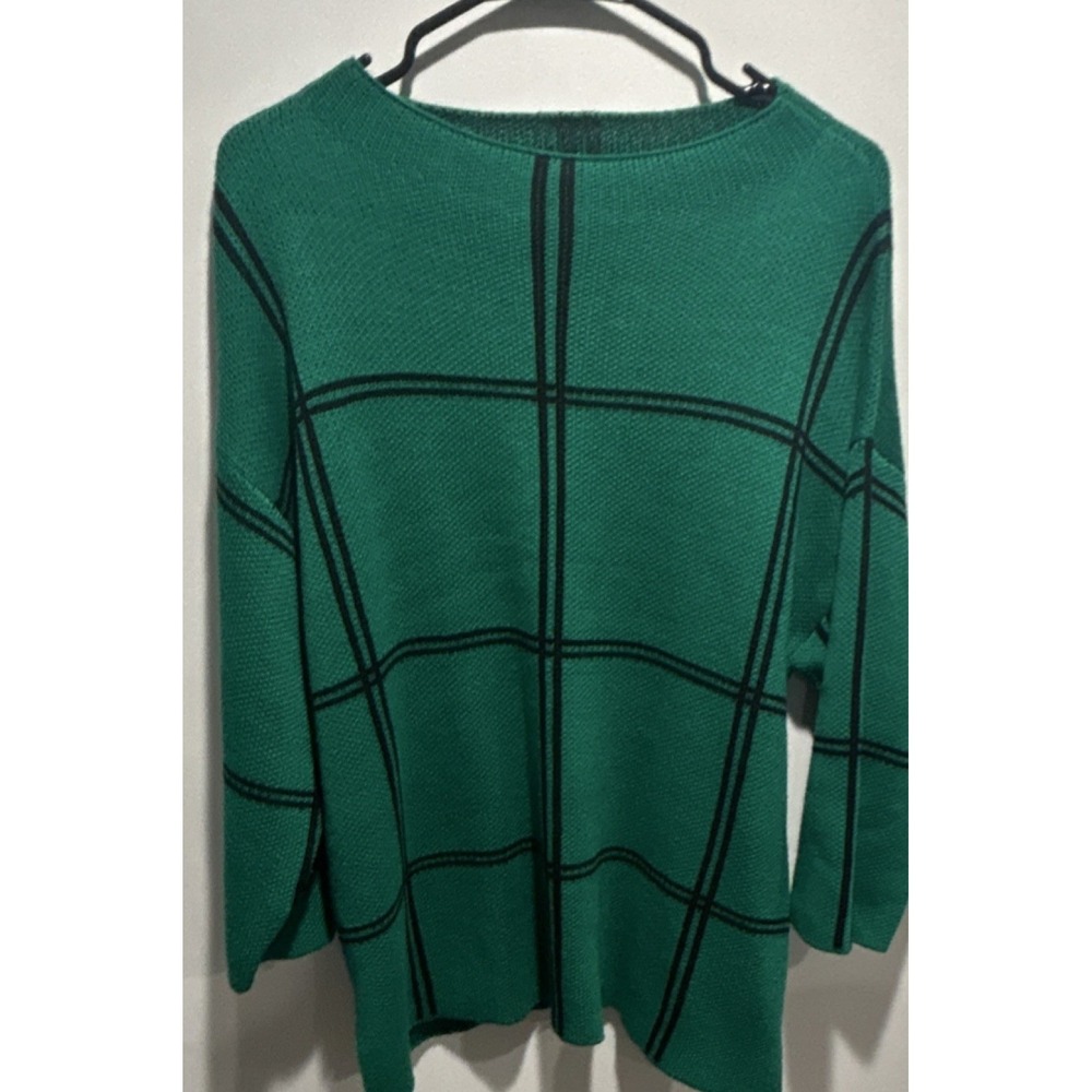 Multiples Women's Plaid Boat Neck Pullover Knit Sweater Green Black Size L